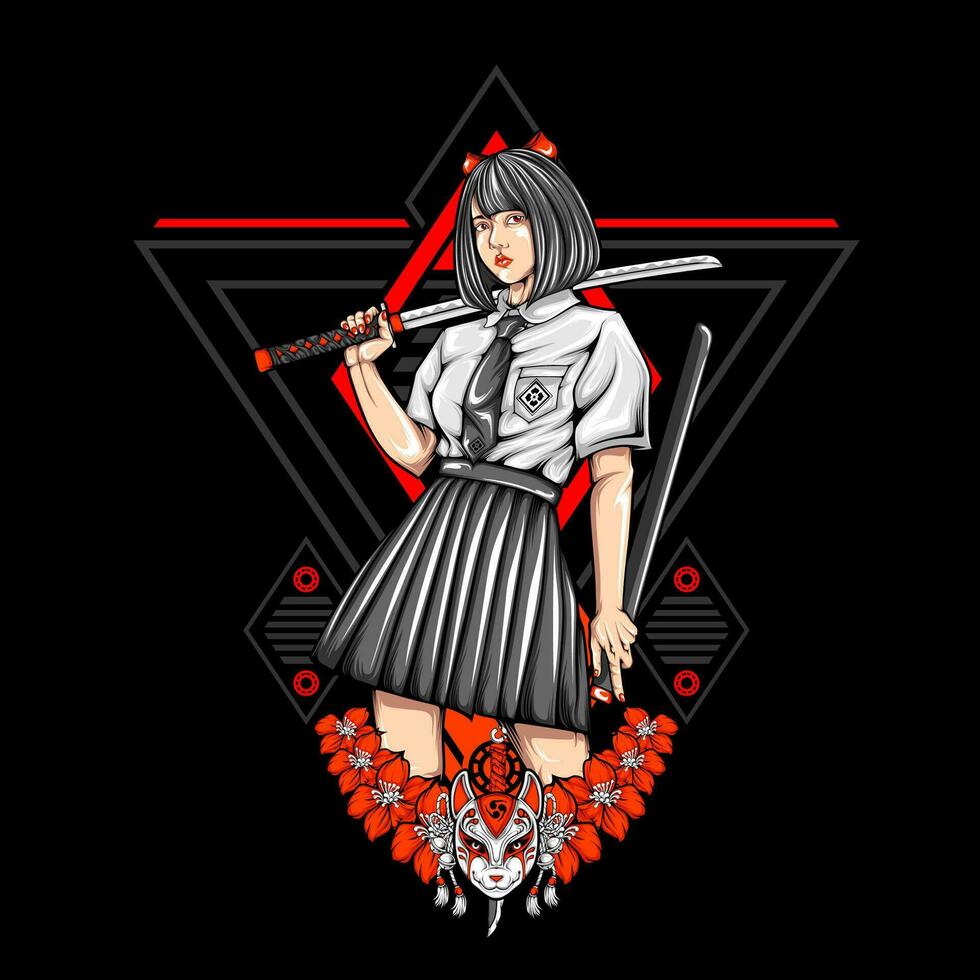 AI generated samurai girl illustration vector
