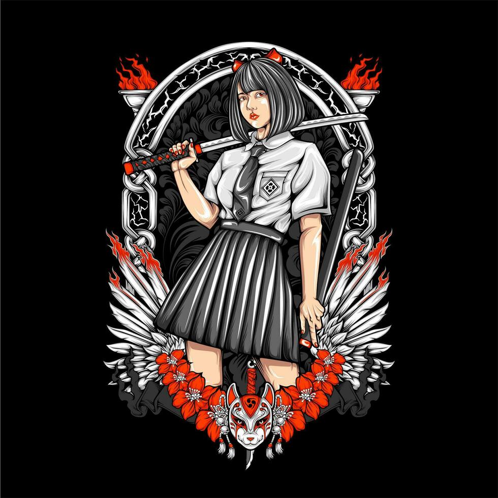 AI generated samurai girl illustration vector