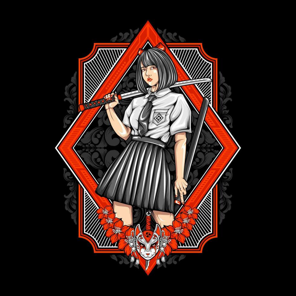AI generated samurai girl illustration vector