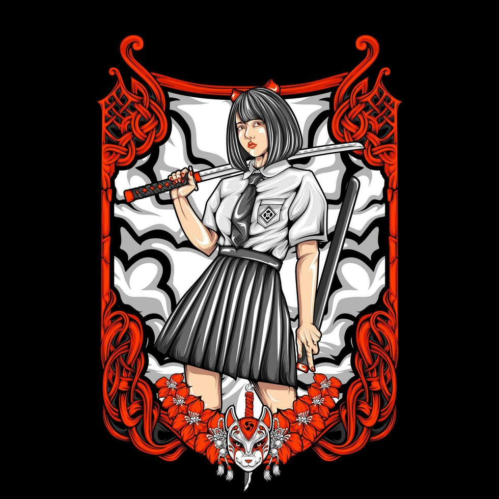AI generated samurai girl illustration vector