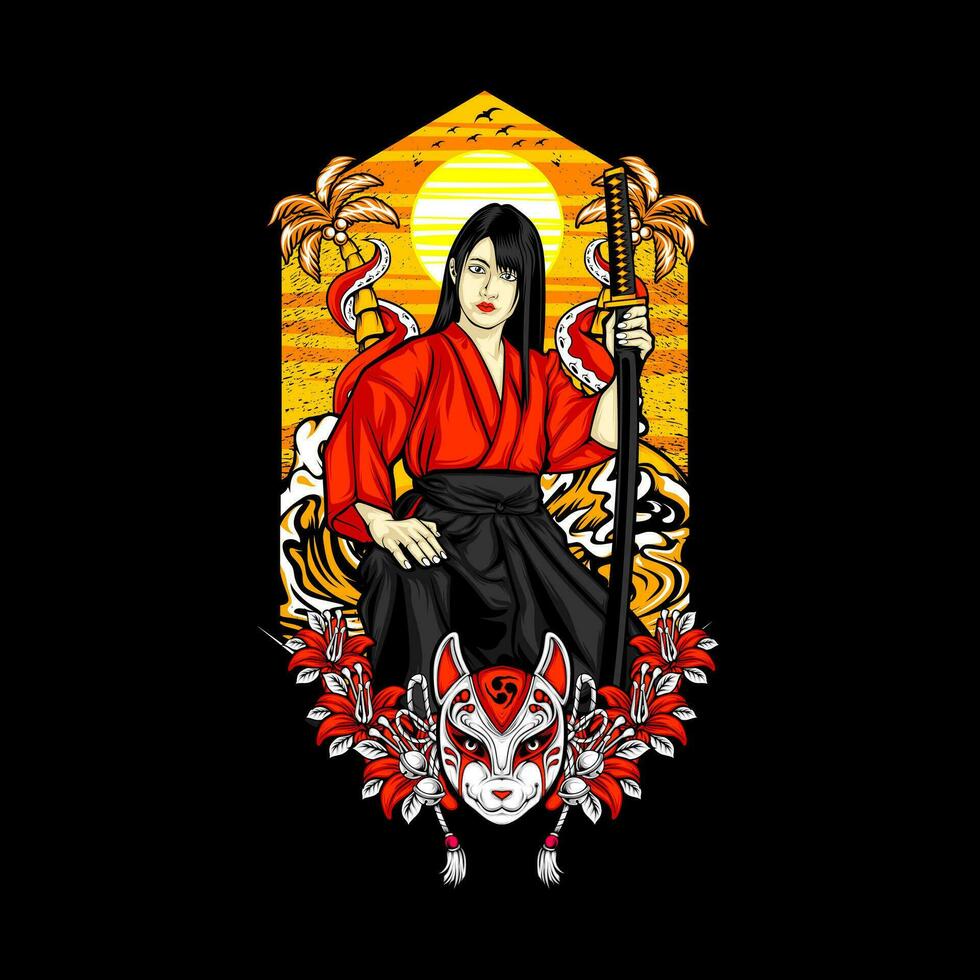 AI generated samurai girl illustration vector