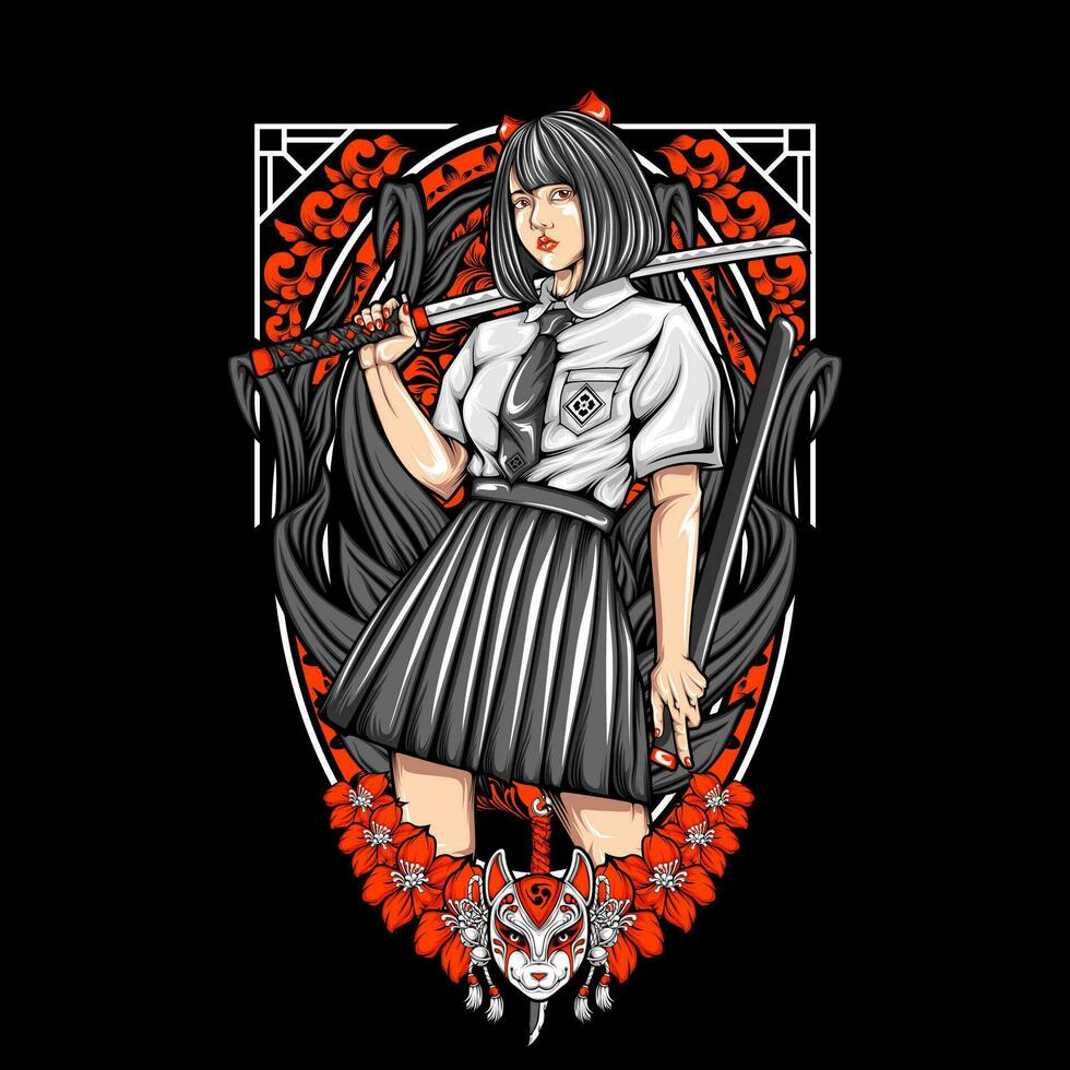AI generated samurai girl illustration vector
