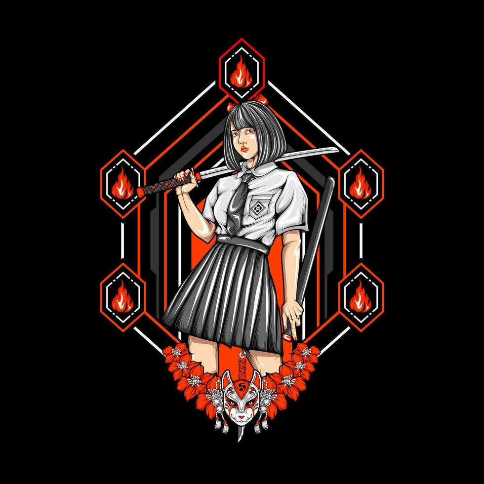 AI generated samurai girl illustration vector