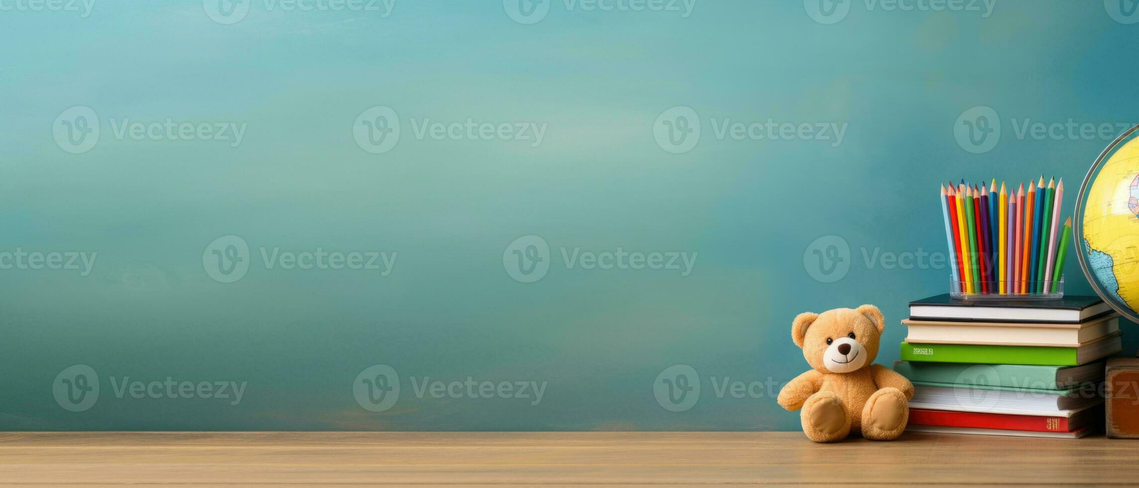 AI generated horizontal banner, knowledge day, back to school, stationery, childrens book day, place for text photo