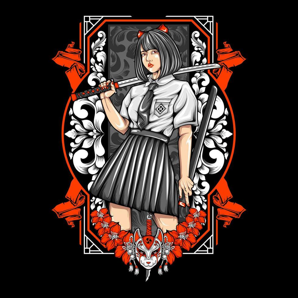 AI generated samurai girl illustration vector