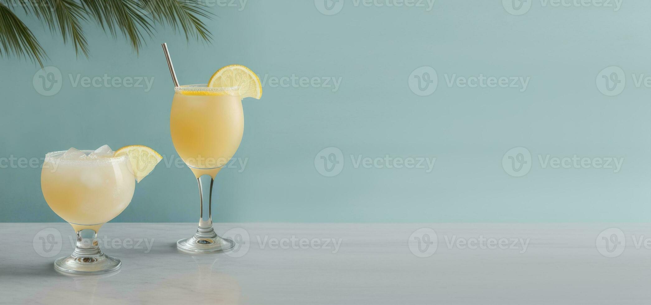 AI generated horizontal banner, alcoholic cocktail with coconut, soft drink, cocktail with ice, pina colada, place for text photo