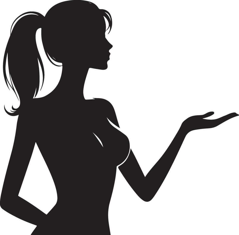 A Female presenting something vector silhouette