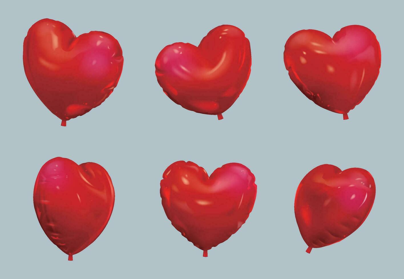 A set of heart balloons from different angles vector