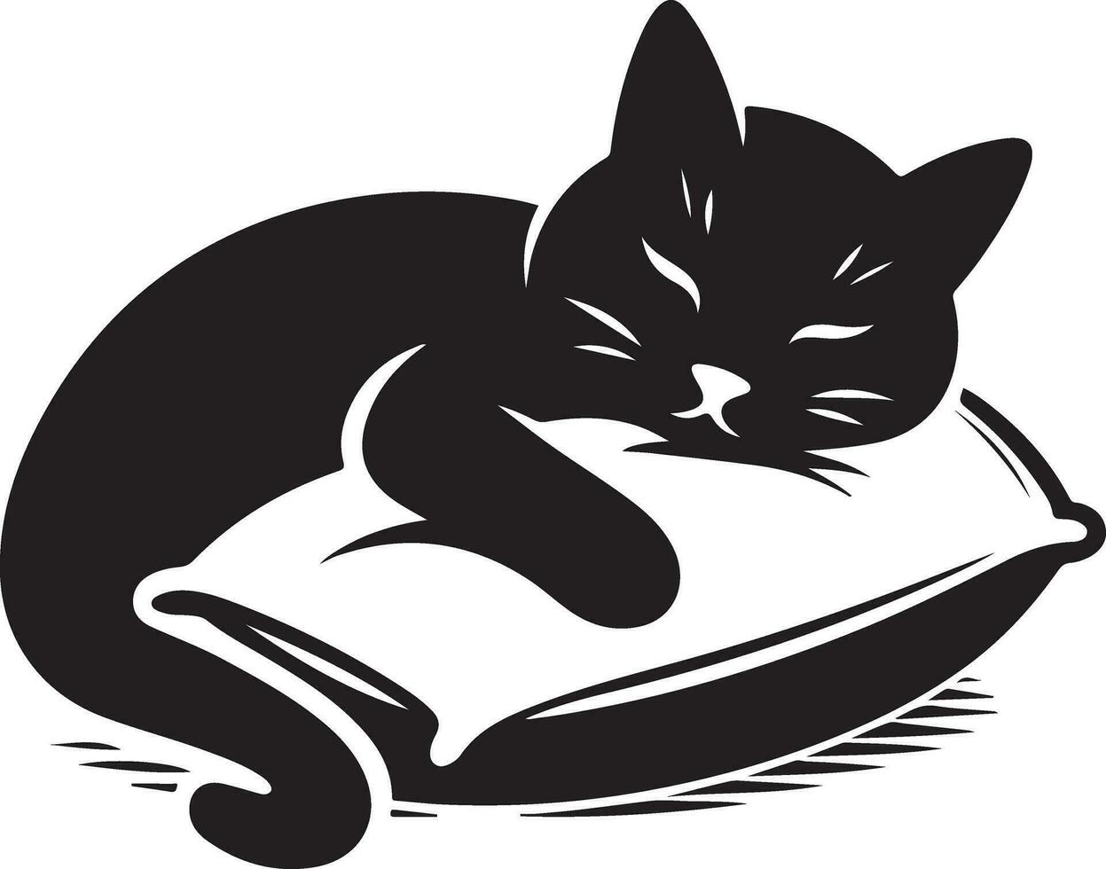 cat sleep on pillow vector art illustration silhouette 2