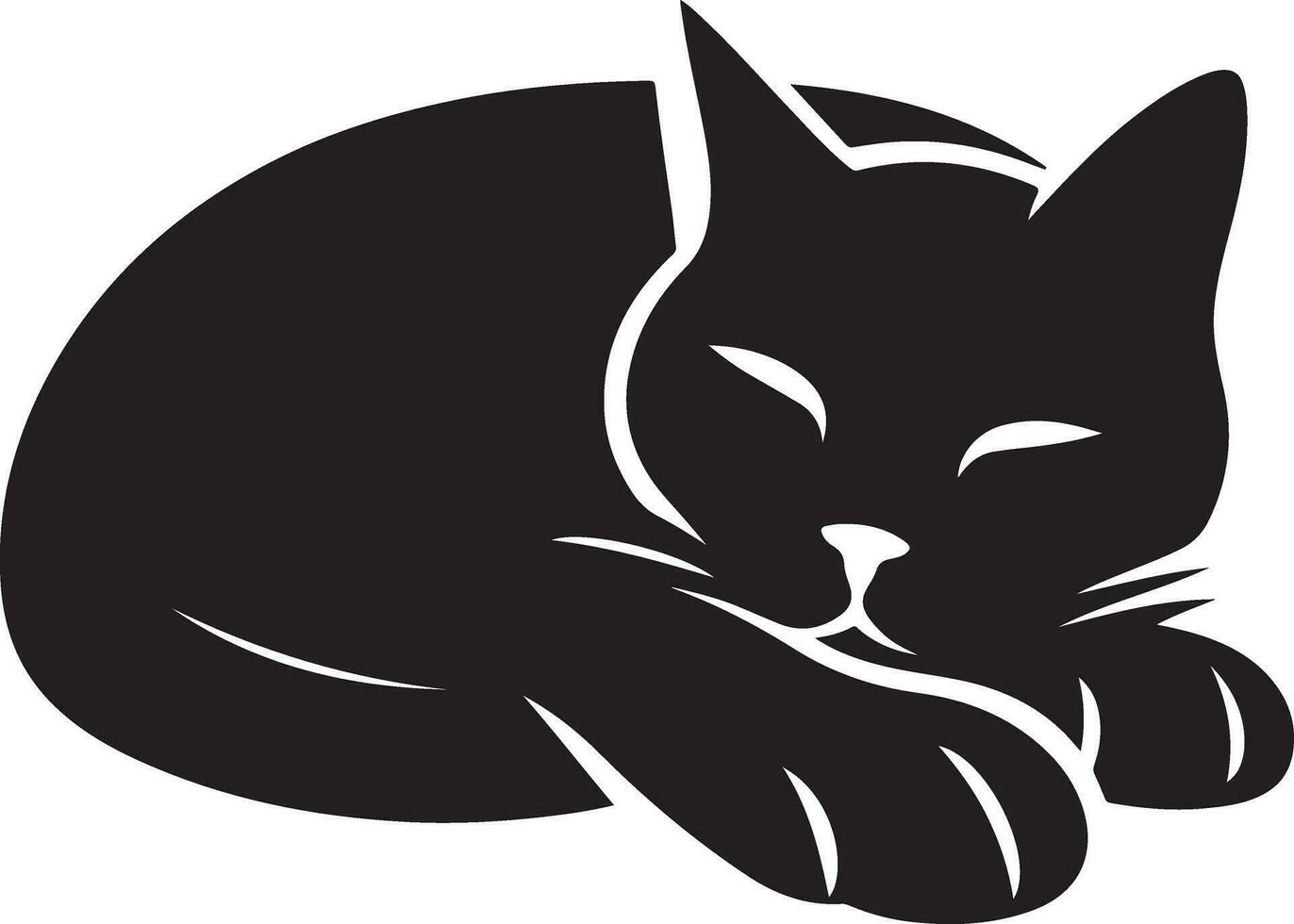 a minimal a cat sleep and watching dream vector art illustration silhouette 10