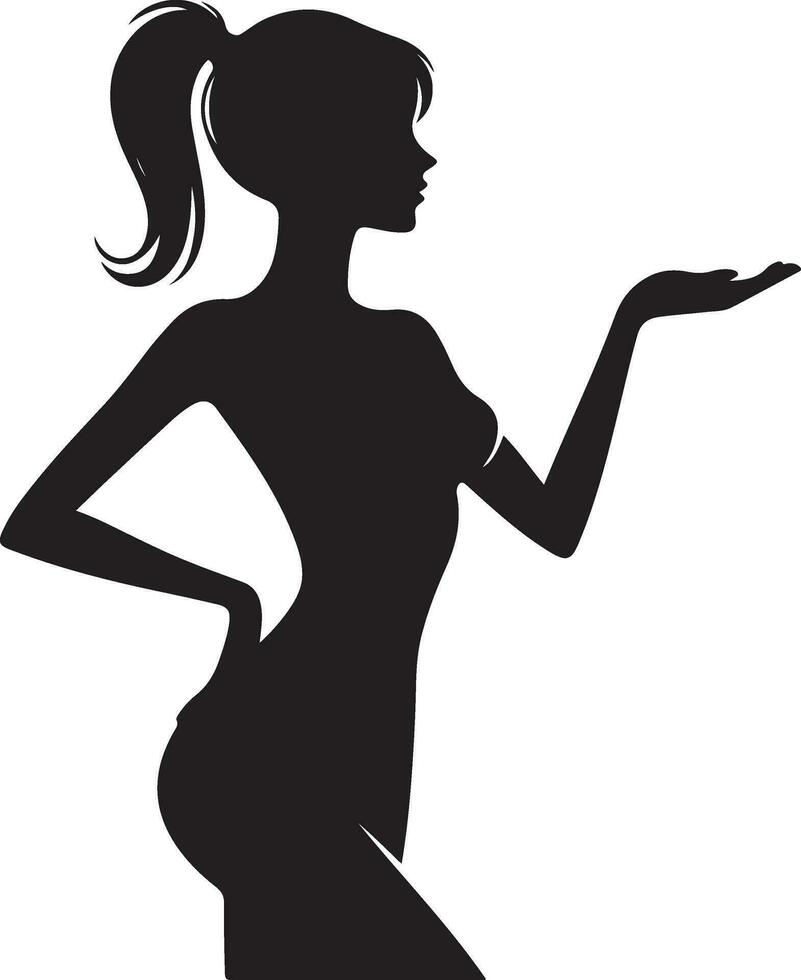A Female presenting something vector silhouette
