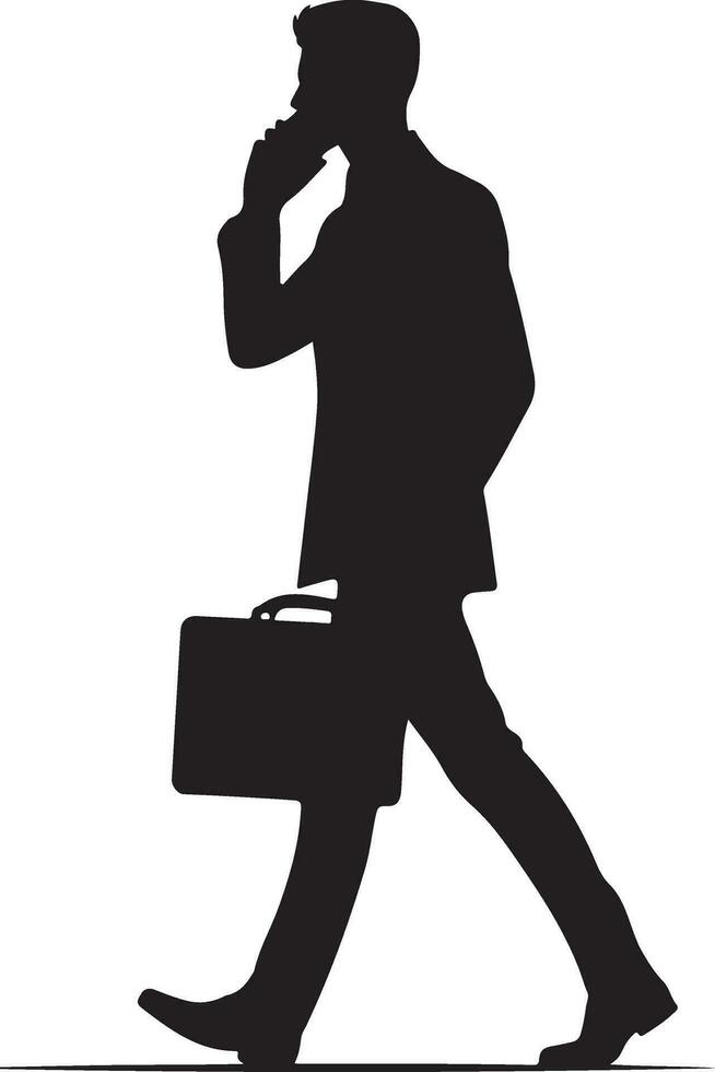 business man talking with cell phone and walking silhouette vector