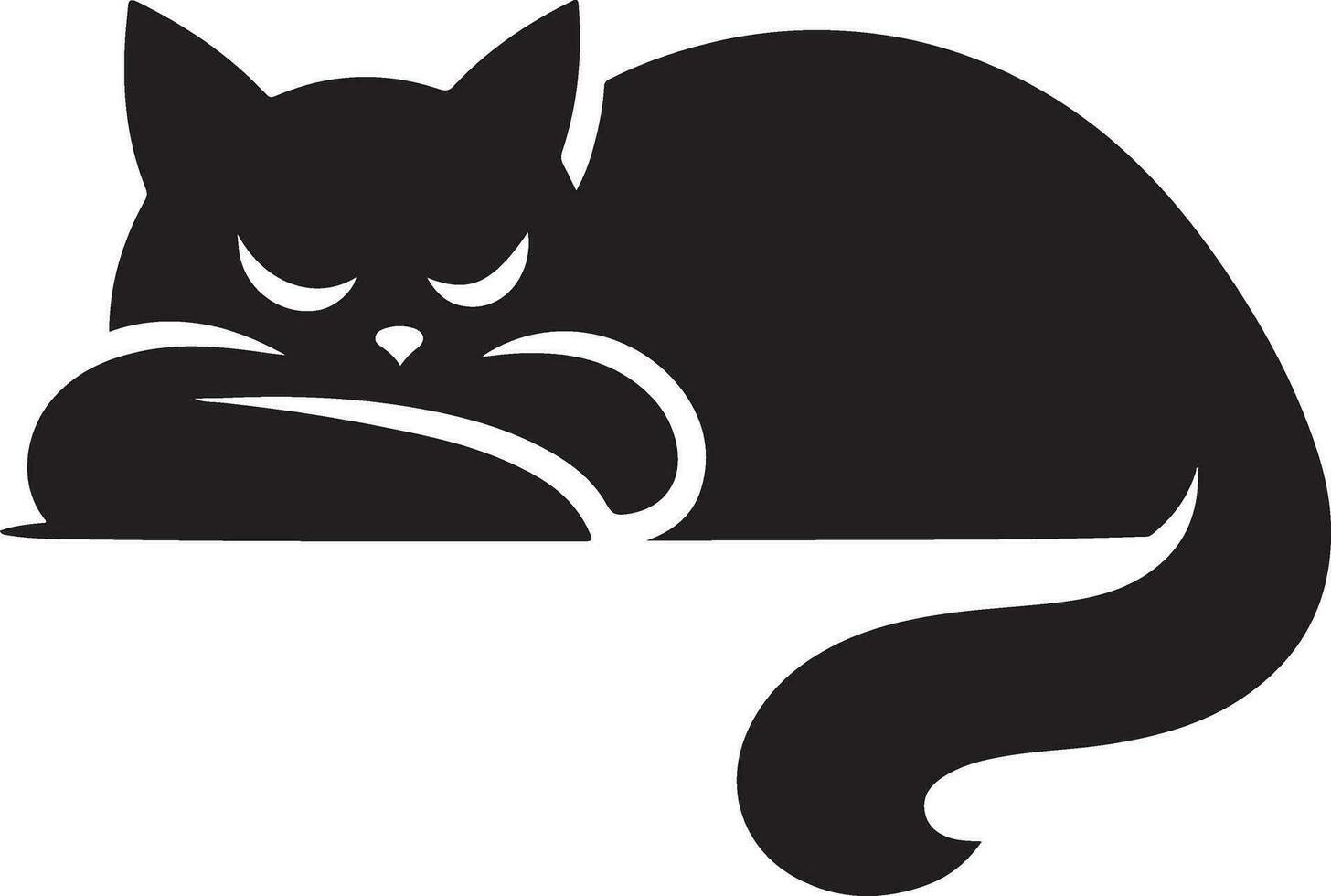 a minimal a cat sleep and watching dream vector art illustration silhouette 3