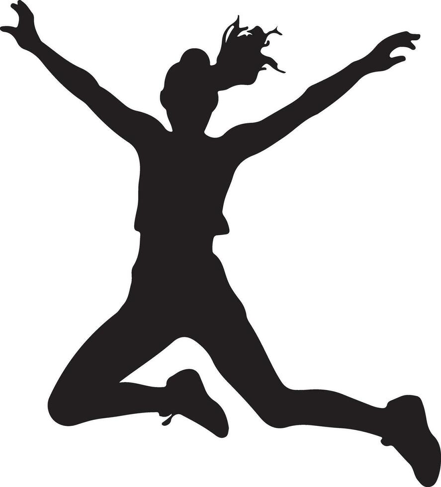 Woman Jumping on the sky vector silhouette