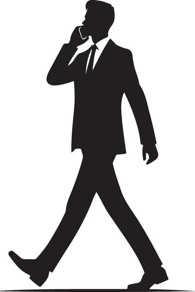 business man talking with cell phone and walking silhouette vector