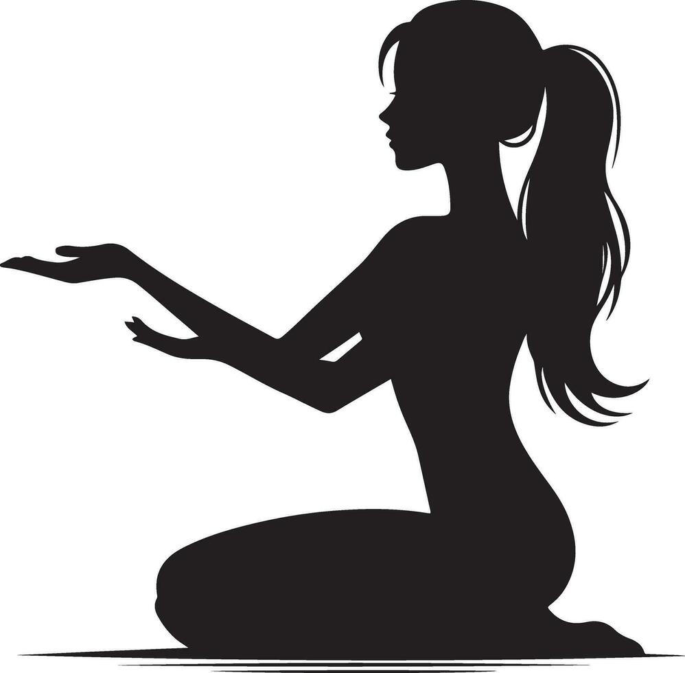 A Female presenting something vector silhouette