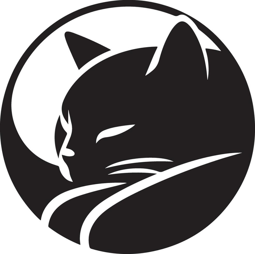 a minimal a cat sleep and watching dream vector art illustration silhouette 25