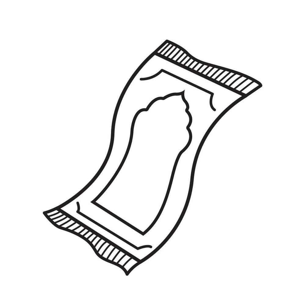 Sajadah or islam praying mat icon vector illustration outline isolated on square white background. Simple flat black and white monochrome minimalist cartoon art styled drawing.