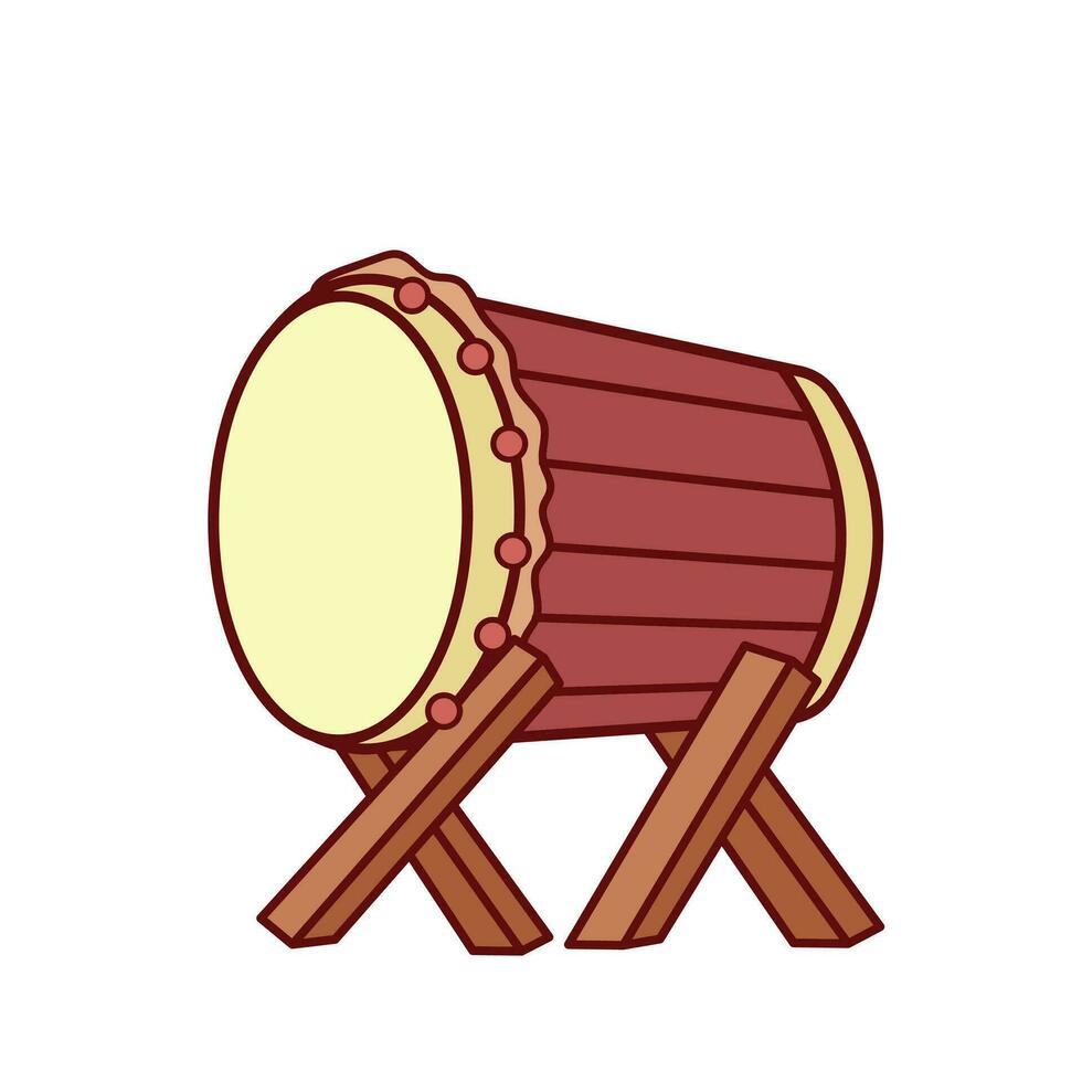 Beduk or Bedug islamic wooden drum colorful icon vector illustration outline isolated on square white background. Simple flat minimalist cartoon art styled drawing.