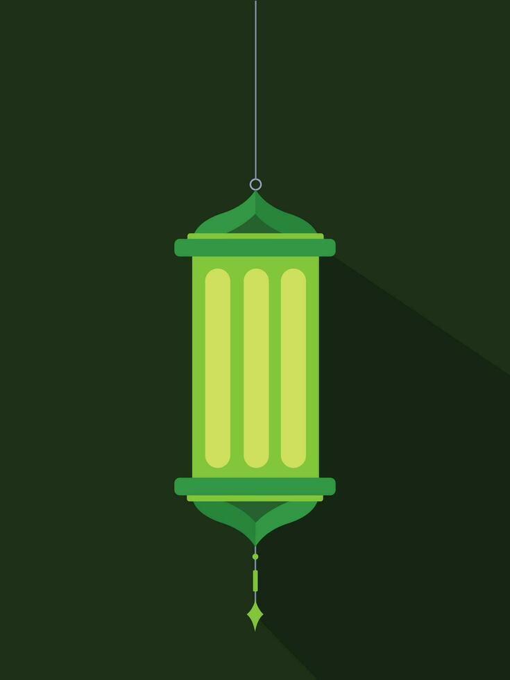 Green islamic ramadhan kareem eid mubarak themed lantern arabic style vector illustration flat style isolated on vertical dark background. Simple flat cartoon styled drawing.