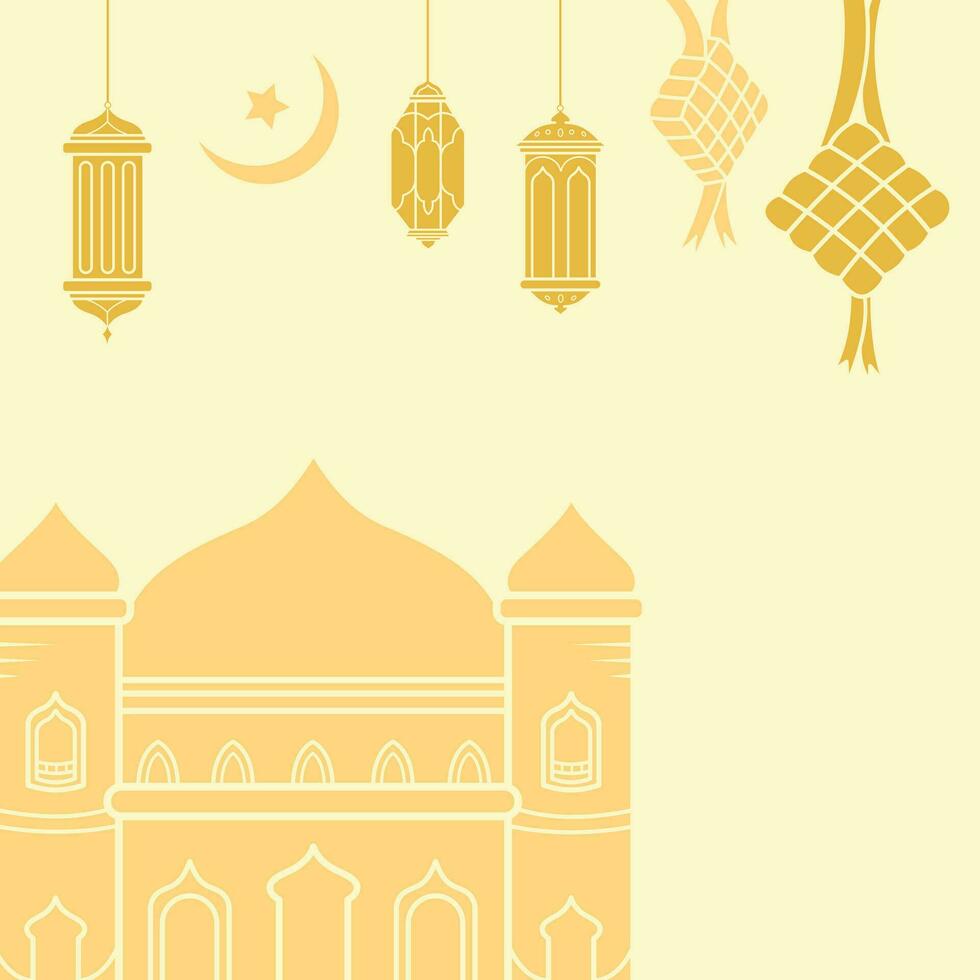 Yellowish beige light brown colored islamic ramadhan kareem eid mubarak themed vector illustration silhouette isolated with no text and copy space.