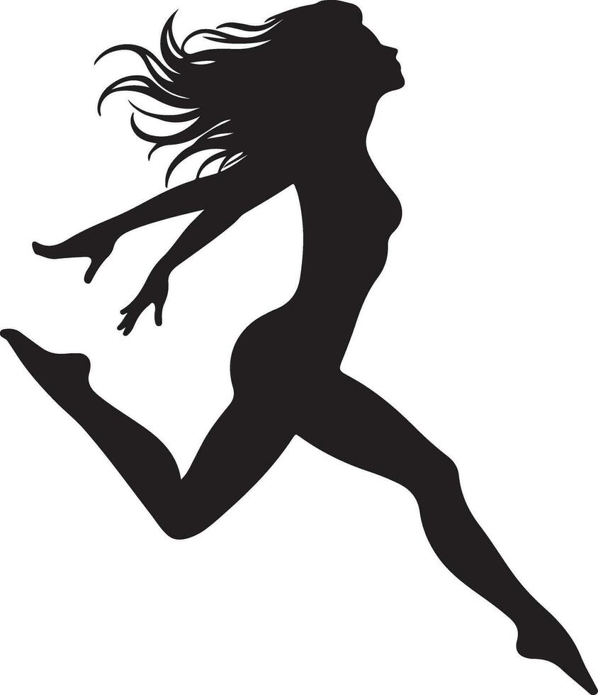 Woman Jumping on the sky vector silhouette