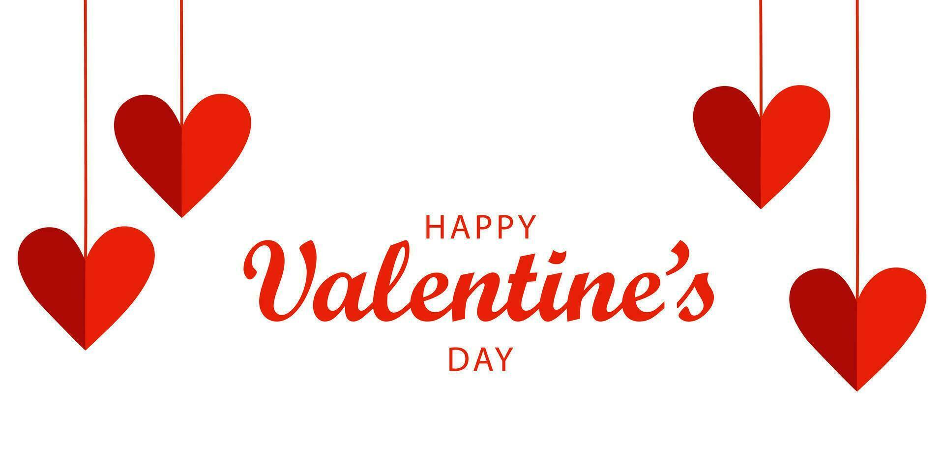 Happy Valentine's Day web banner on a white background with red hearts suspended on a string, with a place for your text. vector