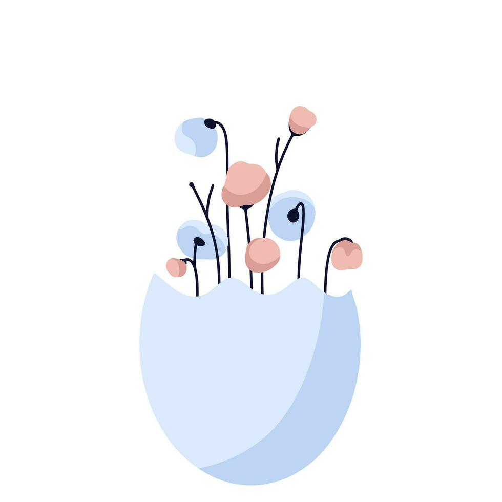 Spring flowers are blooming. Spring flower buds in eggshells as decorative decoration. Isolated object in pastel shades. Snowdrop, first flowers, Hello spring vector