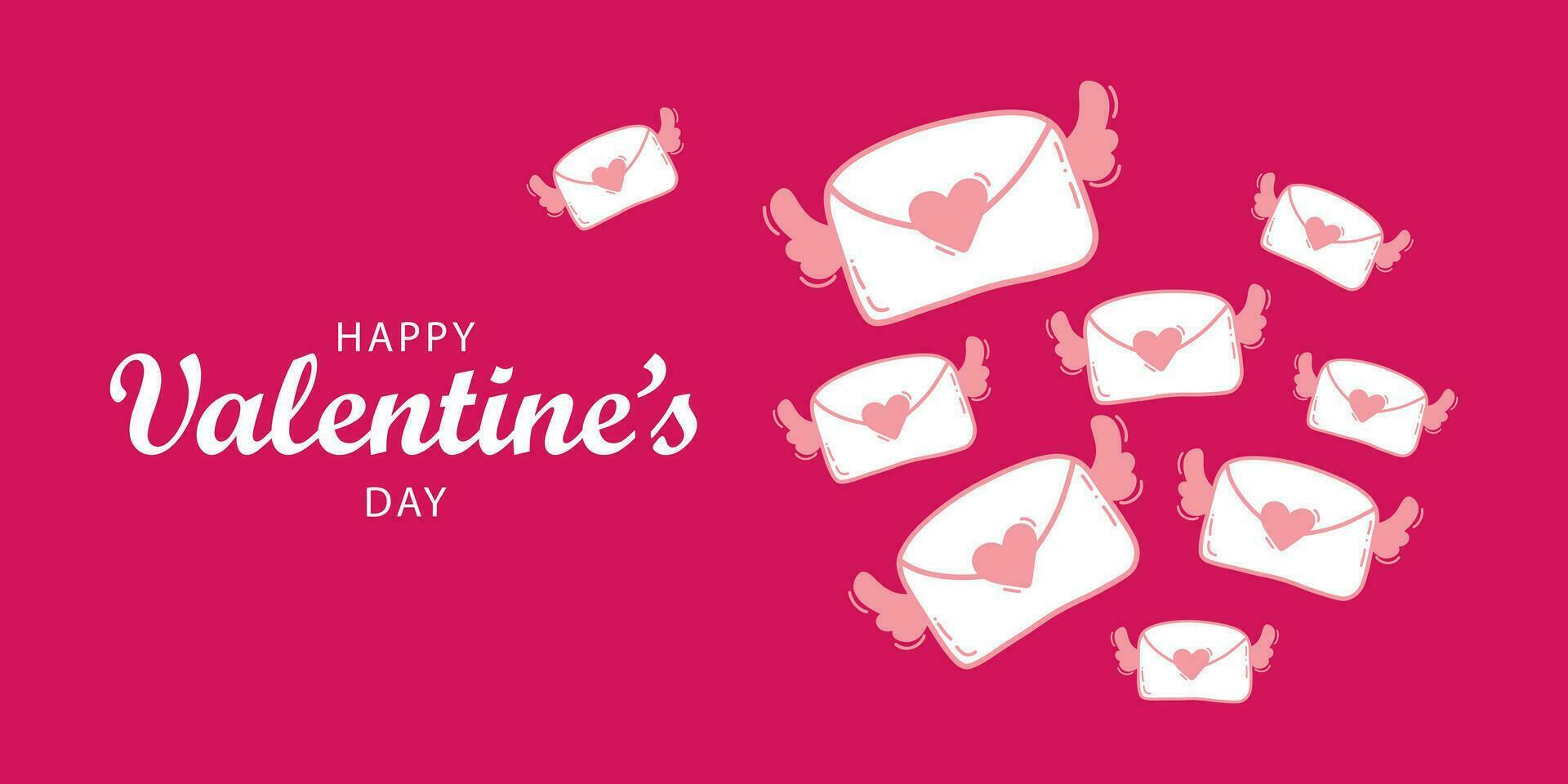 Happy Valentine's Day web banner on a pink background with a place for your text. Love letters are flying in different directions vector