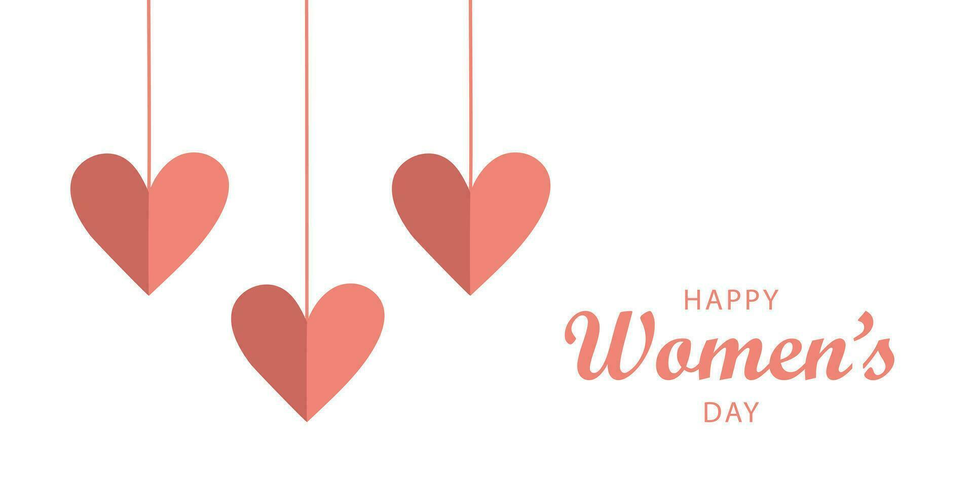 Happy Women's Day web banner on a white background with a pink garland of hearts, with a place for your text. vector