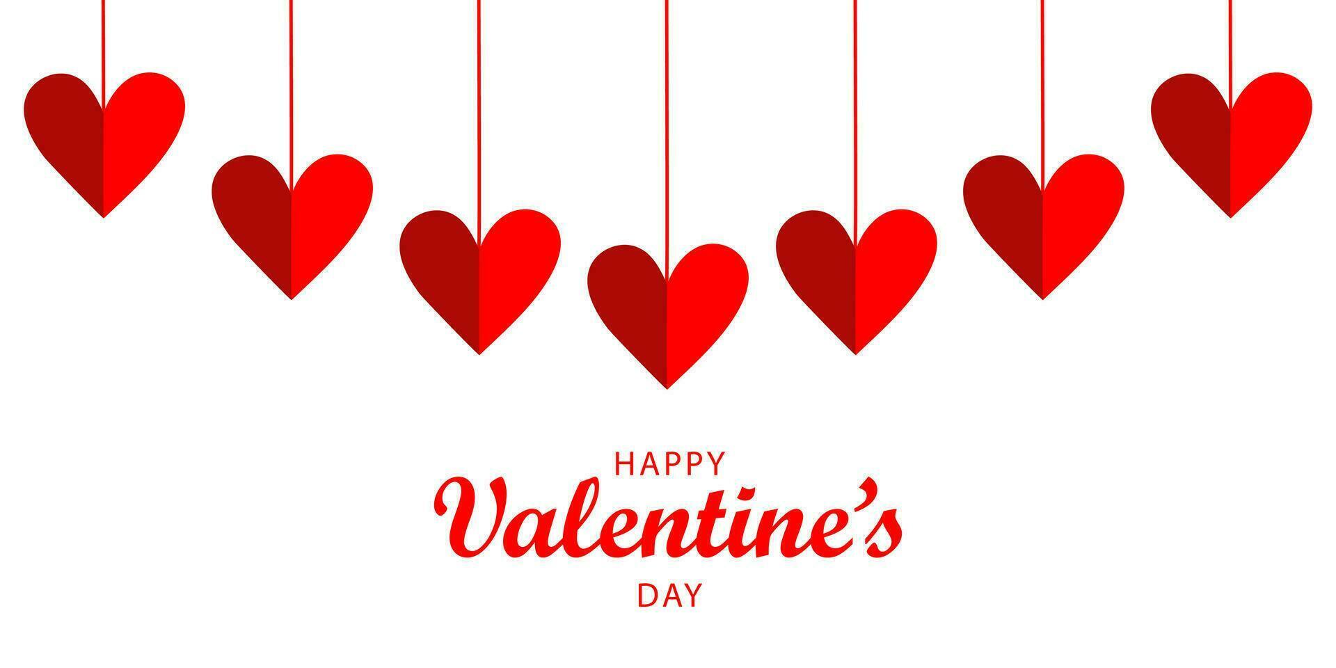 Happy Valentine's Day web banner on a white background with red garland of hearts, with a place for your text. vector