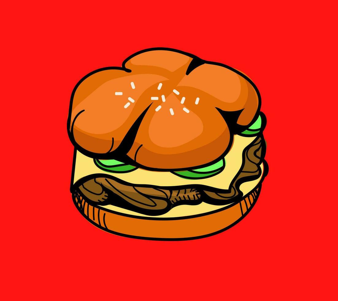 mano dibujado hamburguesa en rojo antecedentes vector