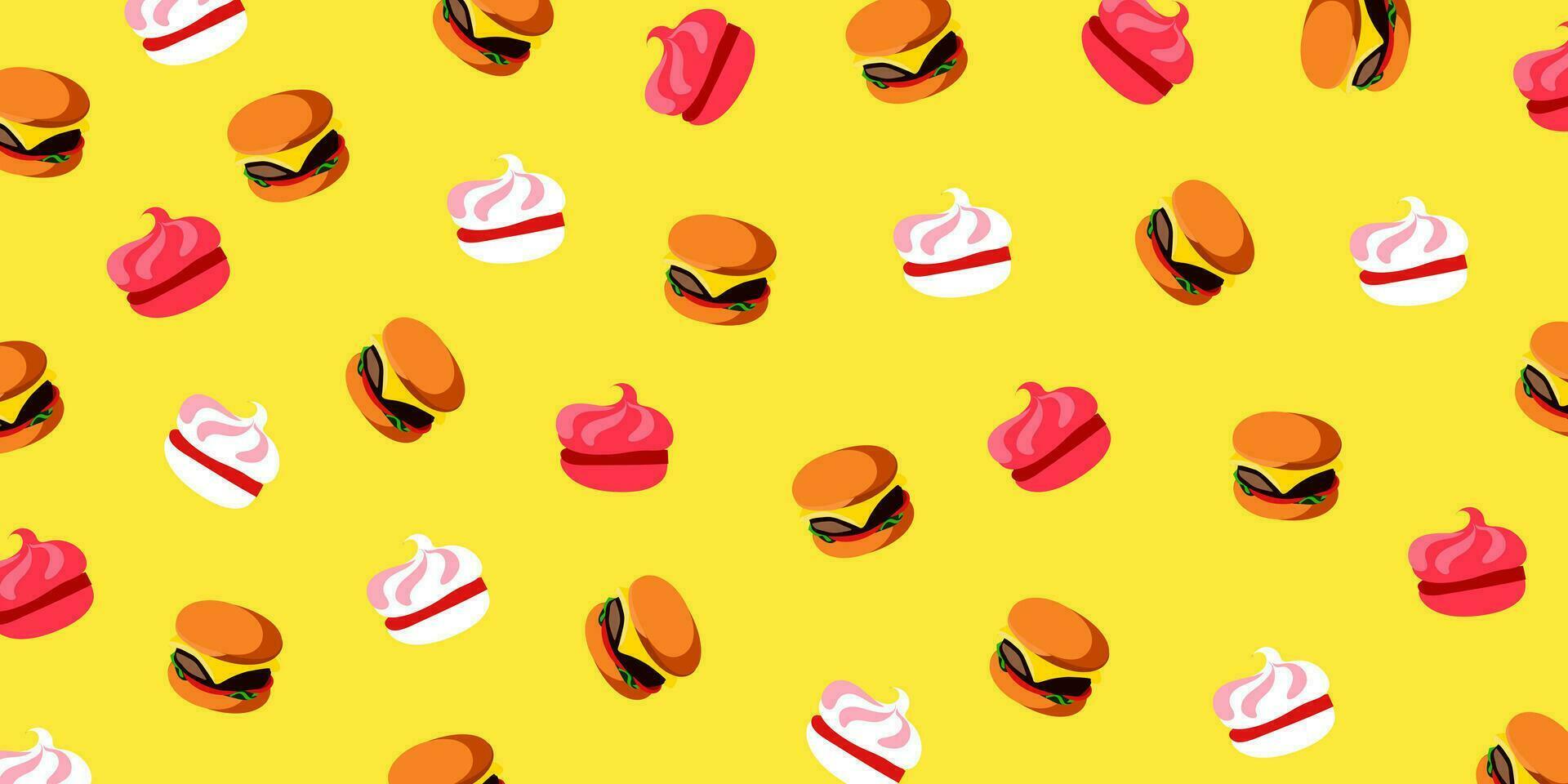 Burgers and cakes pattern vector