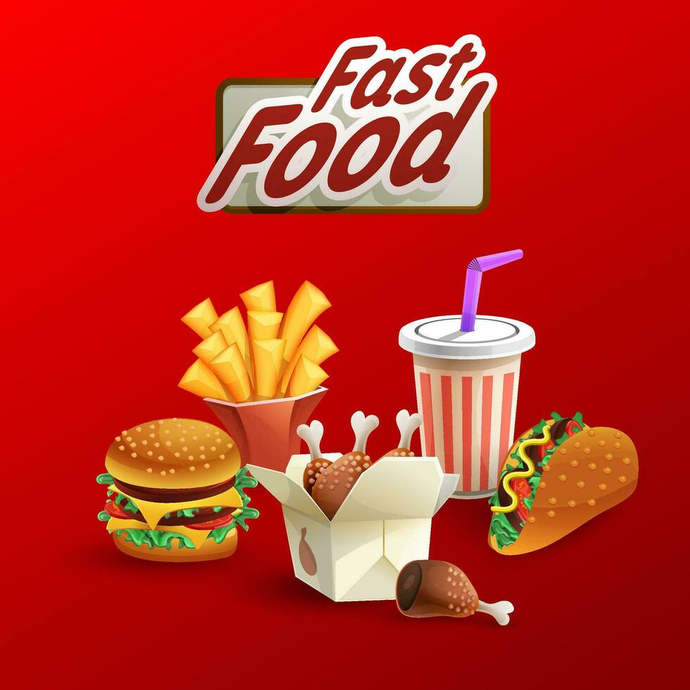 Fast food combo realistic vector illustration