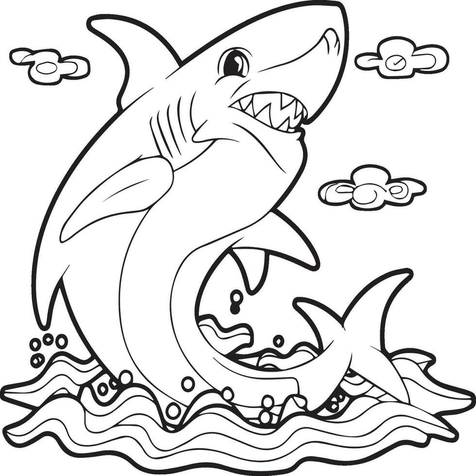 página de el niños colorante libro. color dibujos animados tiburón. tiburón colorante paginas vector