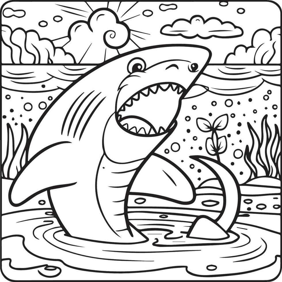 Page of the kids coloring book. Color cartoon shark. shark coloring pages vector