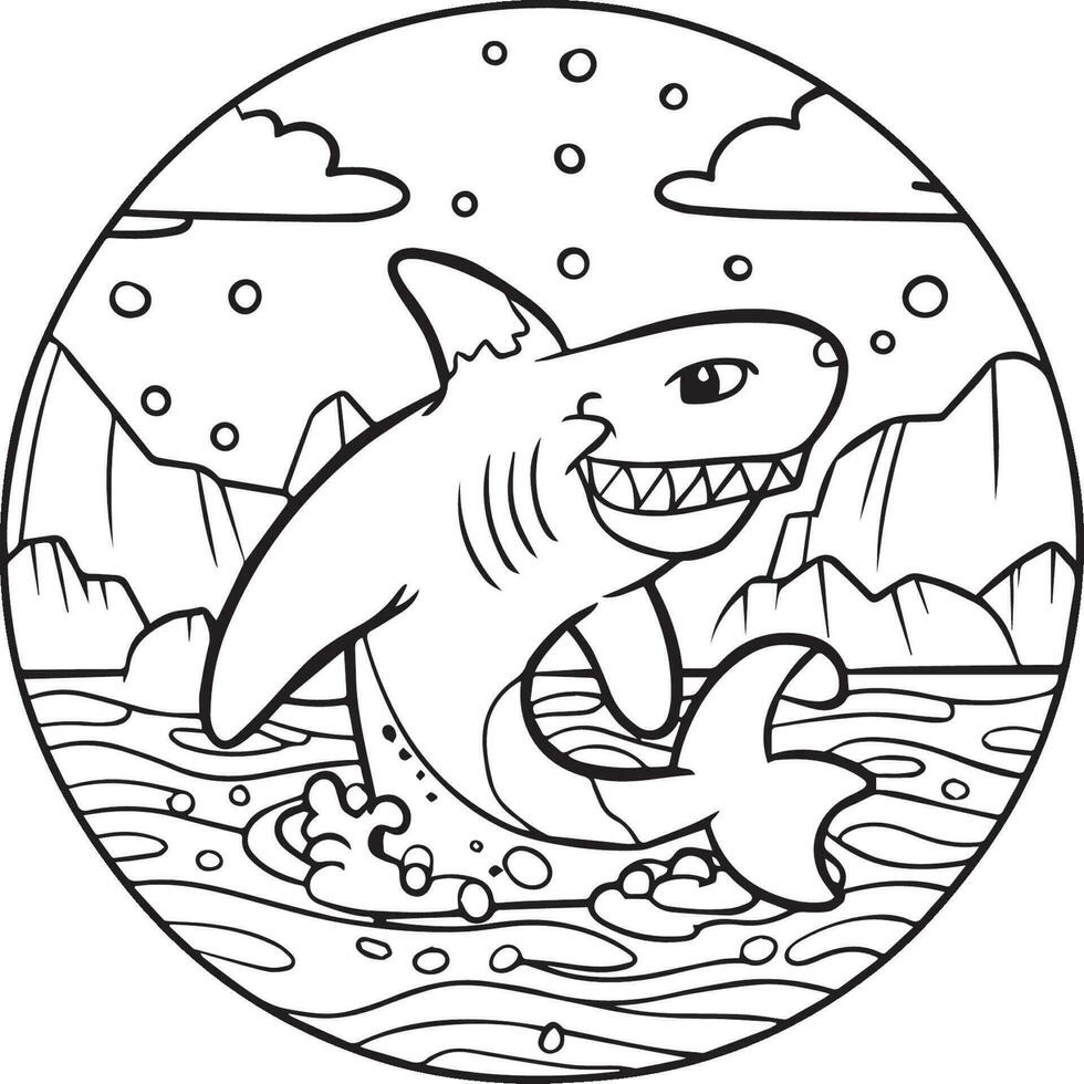 Page of the kids coloring book. Color cartoon shark. shark coloring pages vector