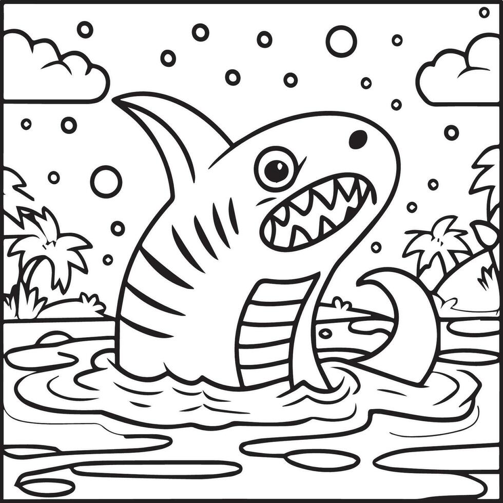 Page of the kids coloring book. Color cartoon shark. shark coloring pages vector