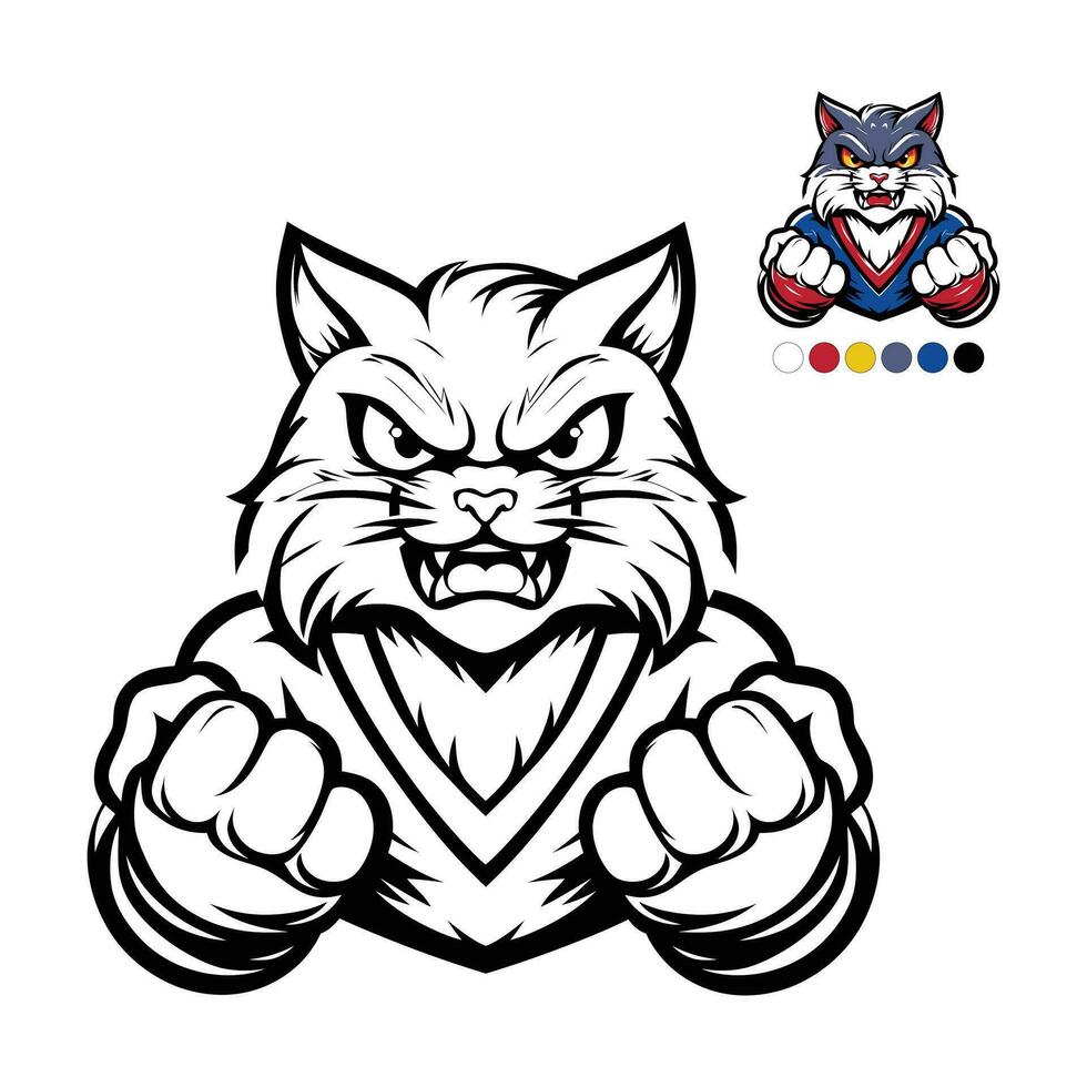 angry cat fighter coloring page outline vector