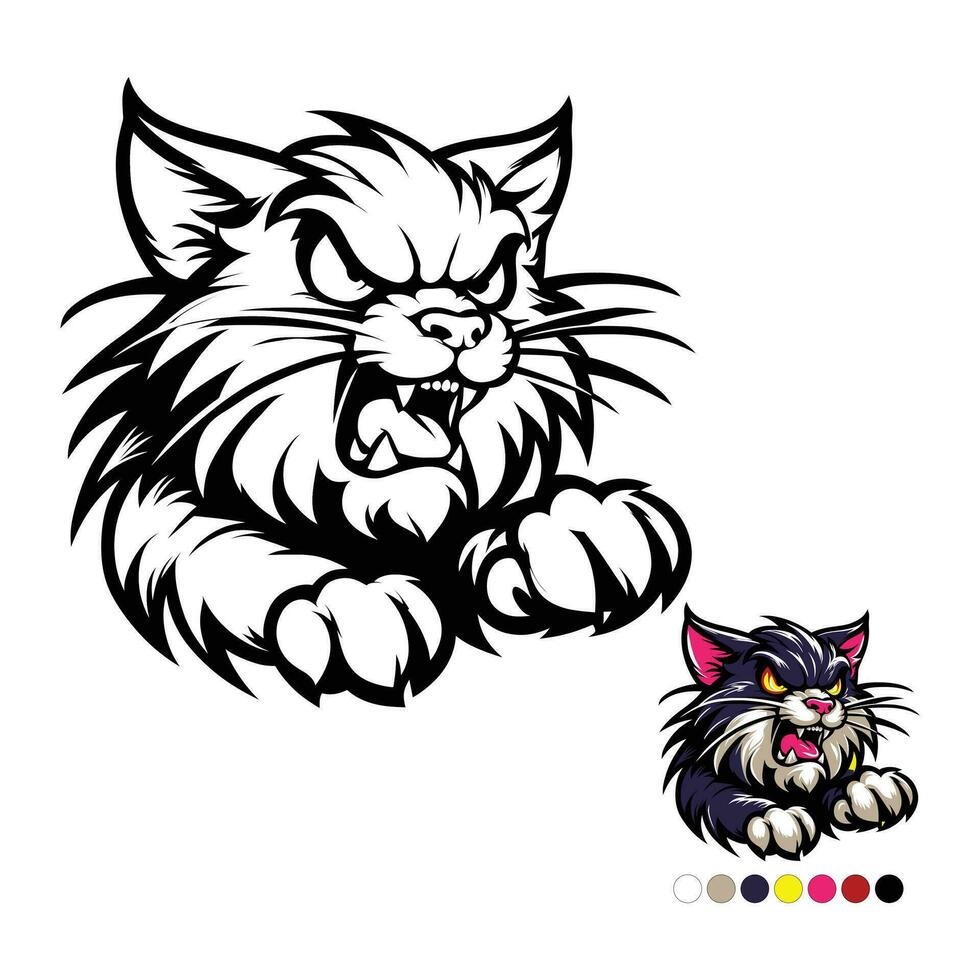 Angry cat wants to eat coloring page outline vector