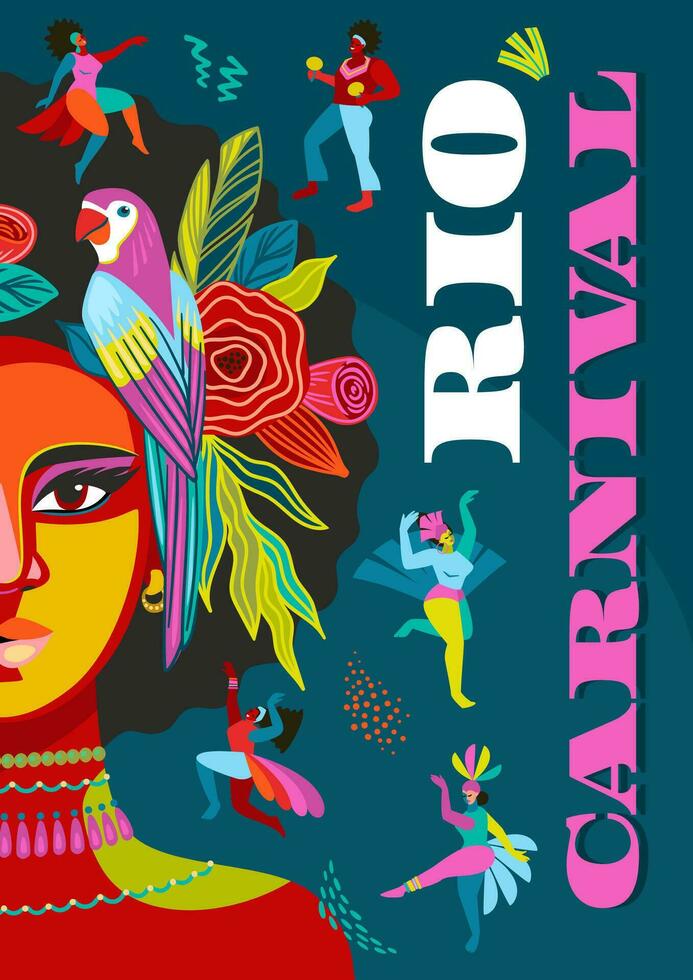 póster con retrato de mujer en Brasil carnaval atuendo. vector resumen ilustración. diseño para carnaval concepto y otro utilizar