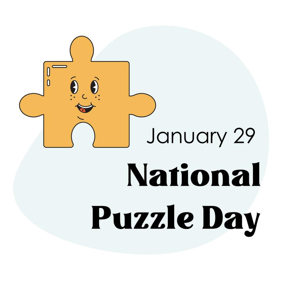 National puzzle day on January 29. Cute funny cartoon puzzle character