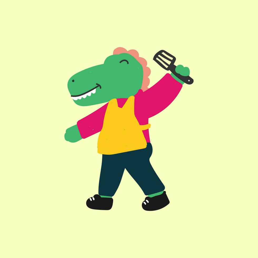Cute dinosaur chef vector illustration for for fabric, textile and print