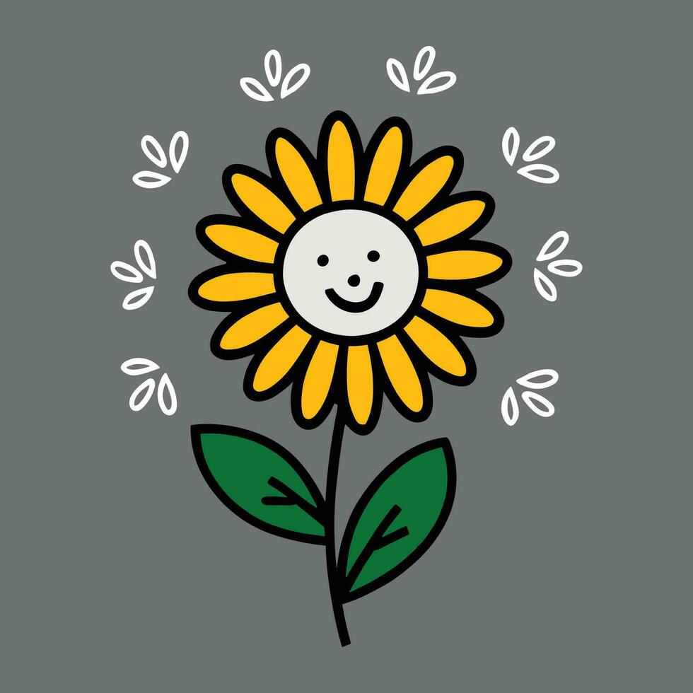 Groovy flower cartoon characters. Funny happy daisy with eyes and smile. Sticker pack in trendy retro trippy style. Isolated vector illustration.