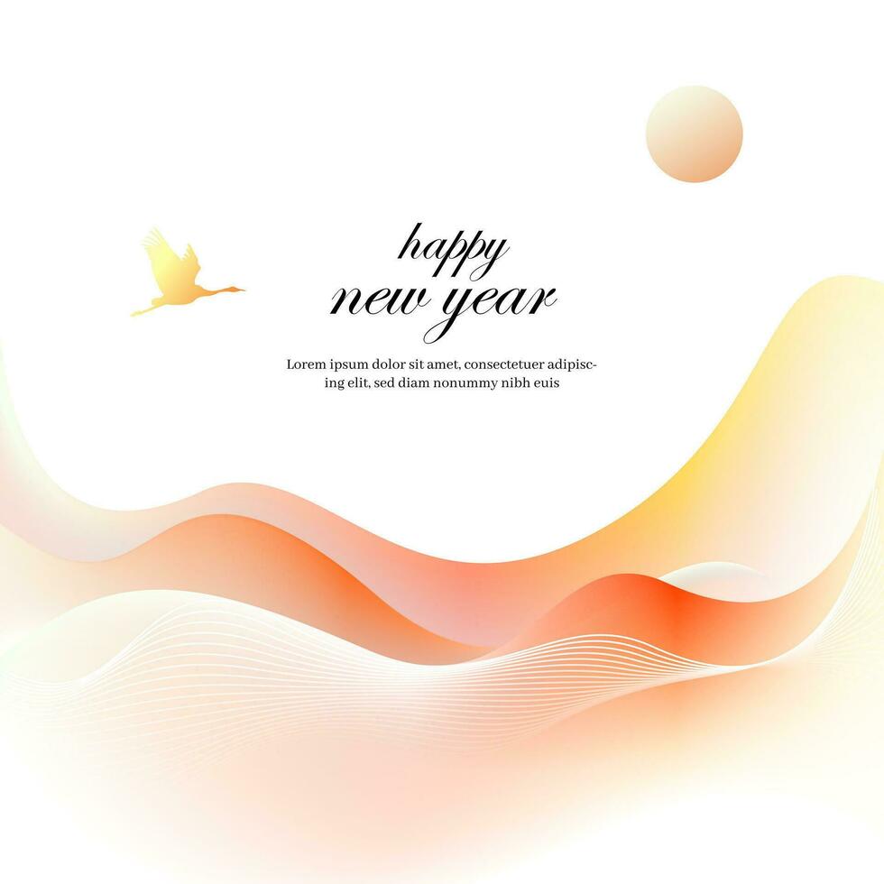 happy new year background with orange and blue waves vector
