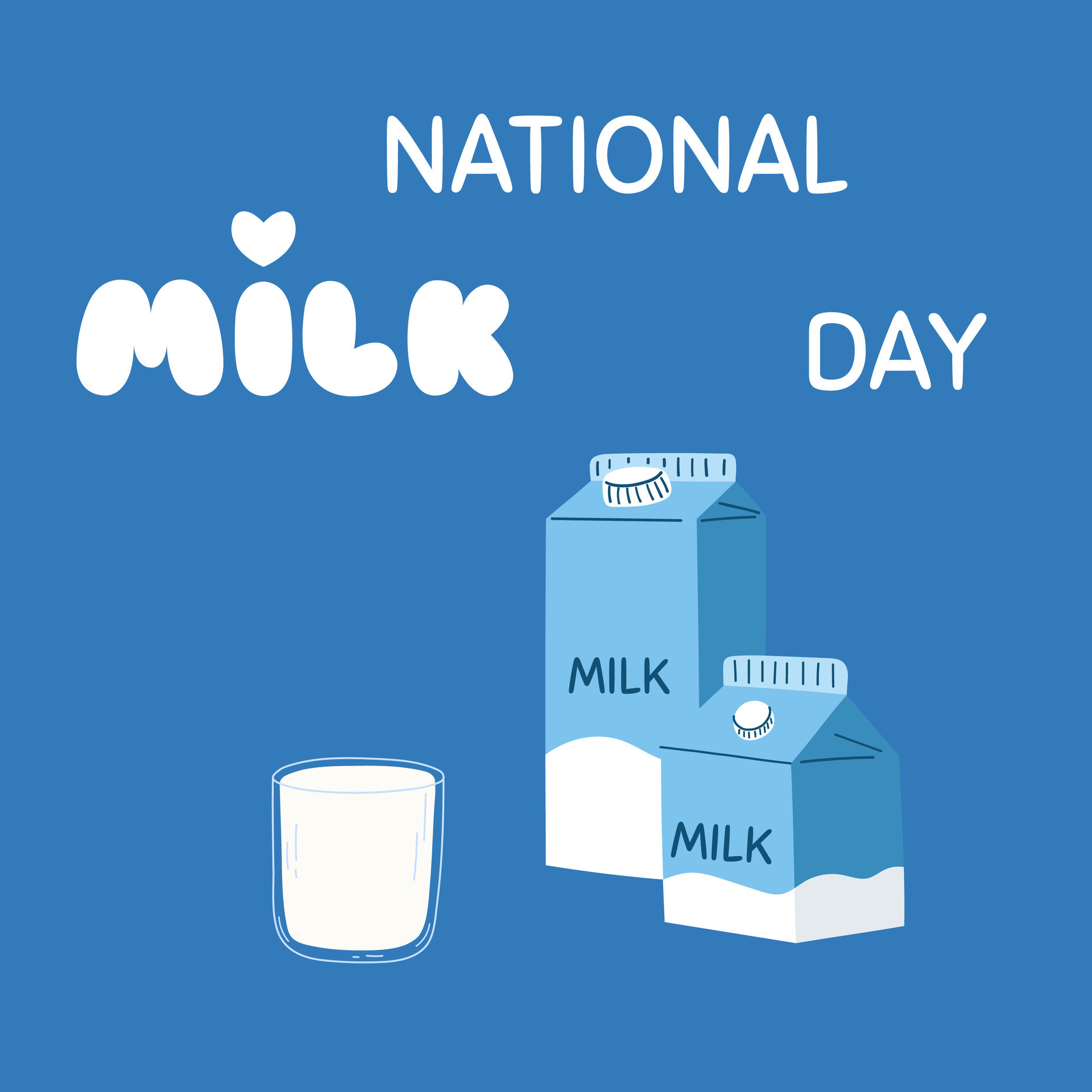National milk day concept. Hand drawn vector glass and a carton of milk