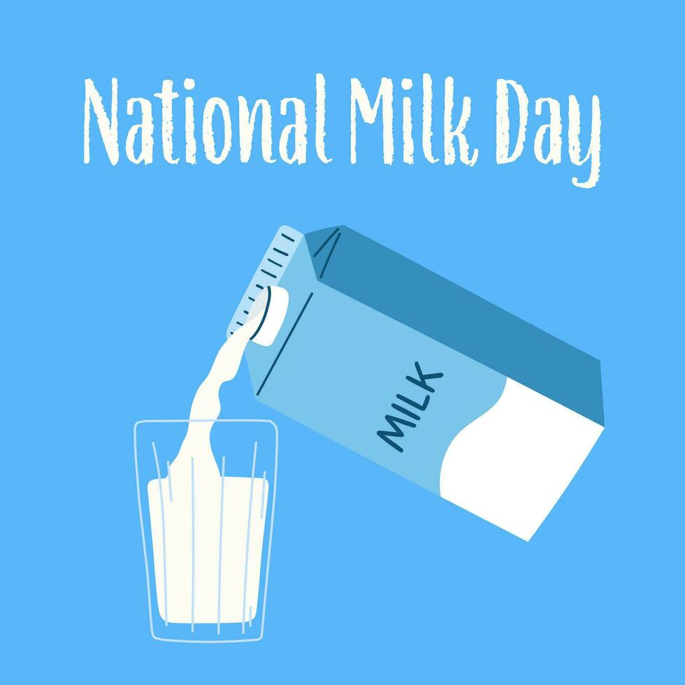 Milk flows from a package into a glass. Hand drawn vector illustration for National milk day.