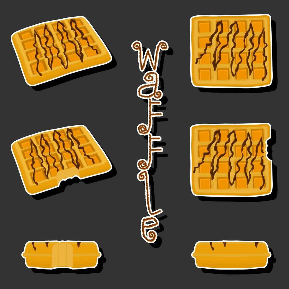 Illustration on theme big kit different types biscuit waffle with cell, dessert cookie vector