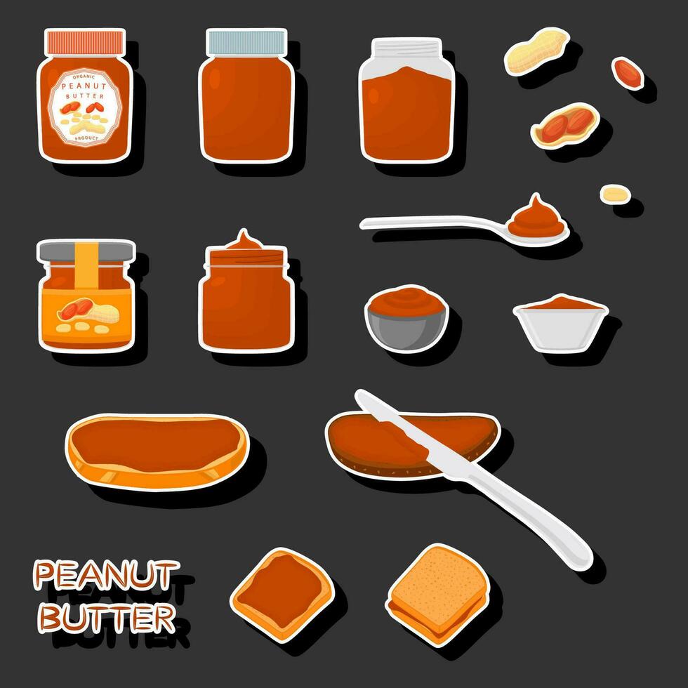 Illustration on theme big colored set different types peanut butter vector