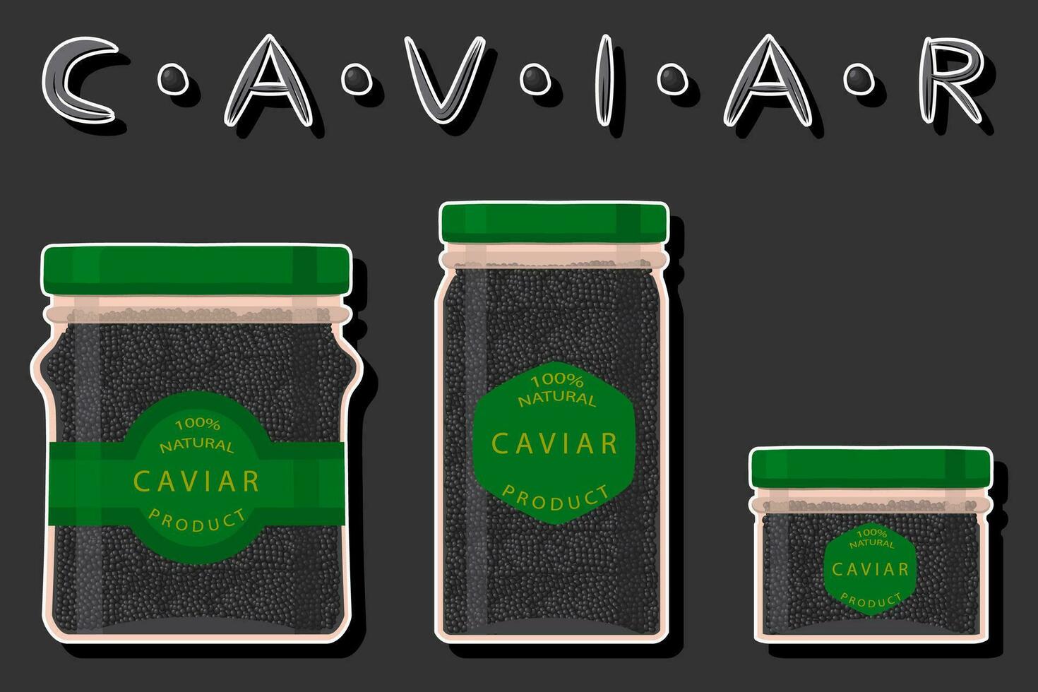 grande conjunto varios tipos pescado caviar, vaso tarro diferente Talla vector